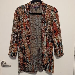 PECK & PECK Open Front Cardigan Top Size XL Colorful 3/4 Sleeves Made In USA